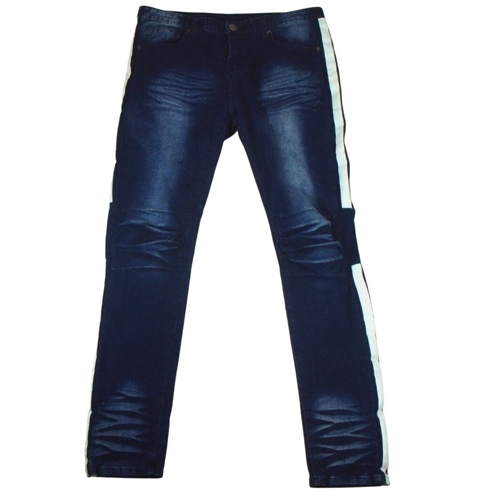 Rue21 Men's Super‎ Skinny Supreme Denim Blue Jeans With White Stripes 34x32